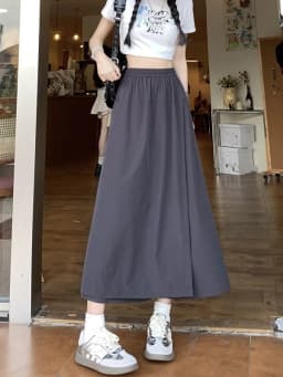 Loose A-Line Midi Skirt Women's plus Size High Waist Padded Fake Two-Piece Pear Shape Slimming Skirt Polyester Fiber