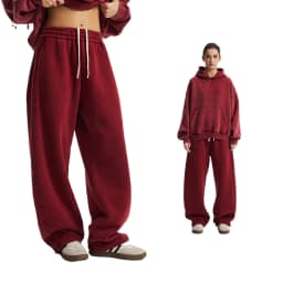Custom LOGO men's new short BOXY version 370G heavy fleece worn old hooded sweater scimitar wide leg trousers couple suit