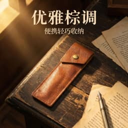 Thin‑Style High‑quality PU Leather Pen Storage Pouch, Hand Sewn Edge, Metal Snap‑Button Two‑slot Lightweight Portable Pen Holder