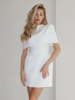 Solid Shawl A-line Dress Women Elegant Round Neck Waist Cinching Slim Short Mini Dresses 2026 Lady Daily Party Evening Vestido