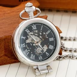 Cool Industrial Style Silver Mechanical Hand Wind Pocket Watch Roman Numeral Skeleton Vintage Pendant Clock Woman Man Watch