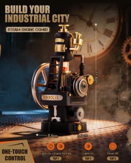 ROKR 3D Puzzle Toys - Steam Engine Mechanical Model Building Kit with Lights & Motion for Desk Decor DIY Toys for Adults & STEM Enthusiasts Birthday Gift