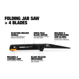 ToughBuilt TB-H4S5-23FU Folding Jab Saw + 4 Blades Hand Tools Accessories Construction Renovation Tools