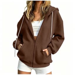 Women Winter Solid Color Pocketed Hooded Long Sleeved Coat Top Zippe Hoodies for Women