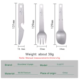 Boundless Voyage Titanium Cooking Set Spoon Fork Knife Lightweight Outdoor Camping Tableware Knife Fork Spoon Bottle Opener
