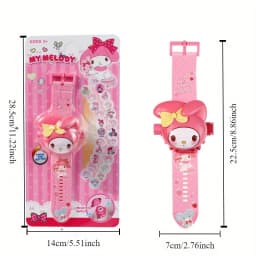 Sanrio Hello Kitty Toys Set 3D Projection Digital Watch Cinnamoroll Kuromi Melody Anime Action Figures Model Toy