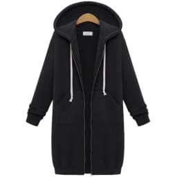 Long Zip Hooded Sweat Jacket For Women Drawstring Long Sleeve Outerwear With Side Pockets For Cold Season Daily Matching