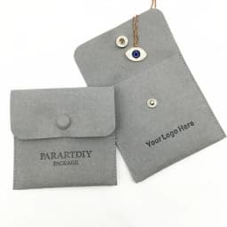 50 Personalized Logo Size Microfiber Jewelry Gift Pouch Velvet Snap Button Rings Earrings Packaging Organizer Wedding Favors Bag