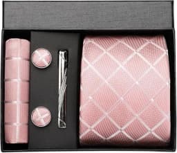Luxury 8CM Men Silk Necktie Plaid&Check Ties Pocket Square Cufflink Tie Clip Gift Box Set For Man Groom Formal Business Jacquard
