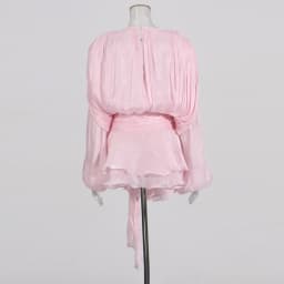 KBQ Solid Patchwork Lace Up Loose Dresses For Women O Neck Long Sleeve High Waist Spliced Folds Temperament Dress Female Fashion