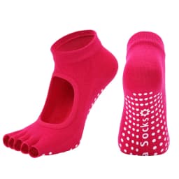 Women Backless Five Toe Yoga Socks Non-Slip Cotton Ladies Dance Ballet Socks Open Half Breathable Fitness Sport Sock for Pilates