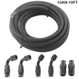 An6 An8 An10 3m/10ft E85 Tube Nylon Stainless Steel Braided PTFE Black Fuel Line Fitting Kit with 6 pcs Swivel Hose Ends