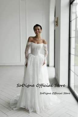  SoDigne A-line Lace Wedding Dresses Off Shoulder Long Sleeves Bridal Dress Boho Bride Gown Vestidos De Novia Customized