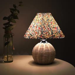 Vintage Wicker Table Light with Pleated Lampshade Bedside Lamp Farmhouse Boho Rattan Lamps for Bedroom Living Room Home Decor