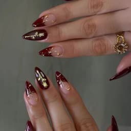 24Pcs Y2k Almond Acrylic Nails Full Cover 3D Diamond Black Nail Art Sweet Cool French Wearable Fake Nail Manicure Tips for Girls
