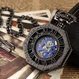 Ramadan Classic Hexagonal Mechanical Pocket Watch FOB Chain Steampunk Roman Dial Skeleton Gold Hollow Steel Men's Pocket Watch