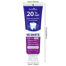 Teeth Whitening Purple Toothpaste, 20% Hydroxyapatite, Contains Menthol, Deep Cleaning for Brighter Teeth, Fresh Breath & Gum Health, Basic Oral Care, Suitable for Everyone, An Essential Travel Item, It Is the Ideal Gift for Men and Women