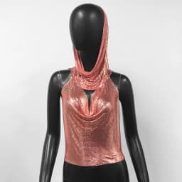 AKYZO Women's Metal Suspender Top Backless Halter Neck Sequins Tank Top Turban Nightclub Sexy Summer 2 Pcs Set 