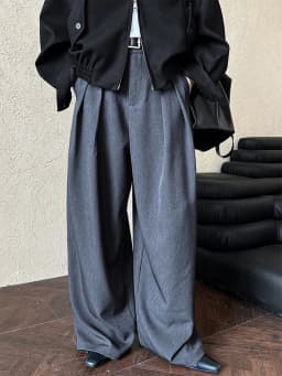[LANMREM] Pleated High Waist  Wide Leg Pants For Women Solid Straight Office Lady Loose Trousers Female 2025 Autumn New 26C291