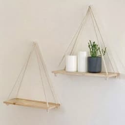 Wooden Swing Hanging Hemp Rope Wall Shelve Mounted Floating Home Living Room Plant Flower Pot Tray Storage Garden Decoration