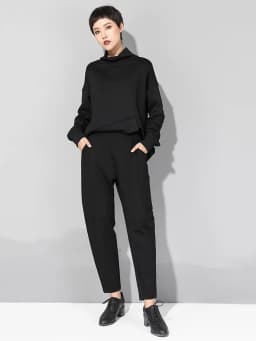 [EAM] Women Patchwork Split Joint Brief Pants New Spring Autumn High Elastic Waist Black Loose Trousers Fashion Tide 2026  JQ013