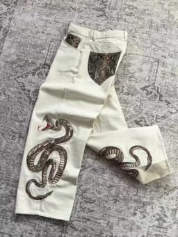 Streetwear Retro Snake Jeans Boa Embroidery Graphic Python Print Pocket Denim Pants Y2K Trend Unisex Baggy Straight Leg Pants
