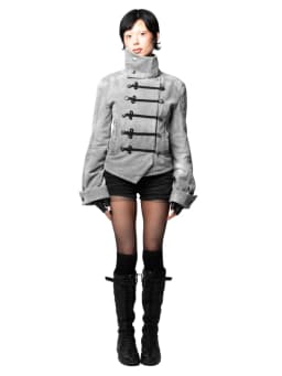 Y2K Harajuku Napoleon Jackets Stand Collar Frog Button Military Cropped Coat Gothic Punk Slim Outerwear Unisex Oversize Clothing