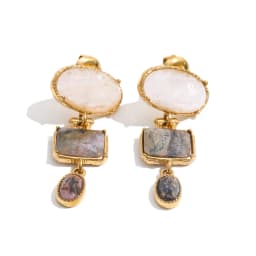 Yhpup New Natural Tiger Rhodochrosite Stone Oval Rectangle Drop Earrings Hypoallergenic Stainless Steel Charm Jewelry