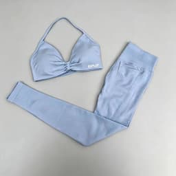 DFHE High Waist Scrunch Butt Leggings Set, Backless Halter Sports Bra, Seamless 2-Piece Yoga Fitness Athletic Wear