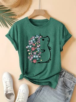 Summer Lady Clothes Crew Neck Short Sleeve Cartoon Hedgehog Graphic T Shirt Women's Outfits Casual Streetwear Soft Tees