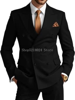 Mens Double Breasted Suit 2 Piece Slim Fit Wedding Suit for Men Blazer Prom Formal Suits Set