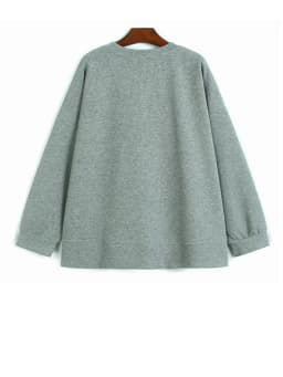 [EAM] Gray Brief Irregular Hem Big Size Sweatshirt New Round Neck Long Sleeve Women Fashion Tide Spring Autumn 2026 1DJ9393