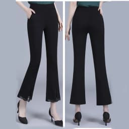 New Office Lady Lace Patchwork White Elastic Waist Casual Pants Summer Solid Women's Versatile Micro Flared Pants Women Clothing