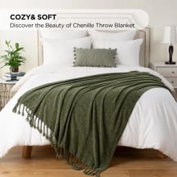 Battilo Chenille Throw Blanket With Fringe Tassels Decorative Lightweight Sofa Blanket Soft Cozy Knit Throws for Spring Decor