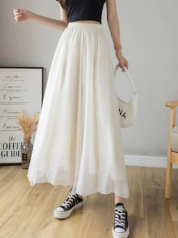 Spring Summer Thin Chiffon Wide Leg Pants Women's New High Waist Draped Nine Points Skirt Loose Elastic Waist plus Size Pants