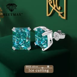Bocarman Ice Cut Zircon Stud Earrings S925 Silver Paraiba Tanzanite Blue Mint Green Rectangular Multicolor Women Fine Jewelry