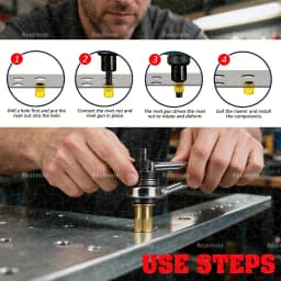 60PCS Hand Rivet Nut Tool Kit M3-M8 Carbon Steel Rivnut Set Manual Riveter Threaded Insert Nuts for Automotive DIY Metalwork