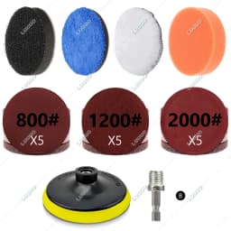 Car Polishing Buffing Sponge Foam Wool Pads Sandpaper Kit For Waxing Sanding Polisher M10 Drill Adapter Hexagonal Thread 3Inch