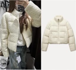 ETJ 2025 Winter new women's fresh and elegant white turtleneck knitted thick cotton jacket warm bread jacket 6318229