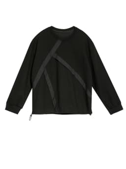 [EAM] Black Ribbon Color-block Sweatshirt New Round Neck Long Sleeve Women Big Size Fashion Tide Spring Autumn 2026 1DH0579