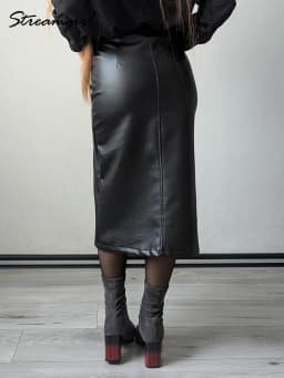 Long Leather Skirts For Women Brown High Quality PU Midi Bodycon Skirt Front Split High Waist Women's Leather Skirt Black Midi