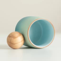 New Chinese Style Coarse Pottery Insulated Espresso Cup Wooden Ball Handle Professional Barista Used Black Coffee Mug Cafe Shot