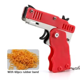 Keychain Gun Rubber Band Shooter 60 Pcs, Mini Fidget Toy Gun for Kids, Outdoor Party Favors Holiday Birthday Gift for Boys