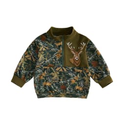 FOCUSNORM 1-6Y Little Kids Boys Pullover Sweatshirt Jacket Duck Embroidery Quarter Zipper Stand Collar Camouflage Tops