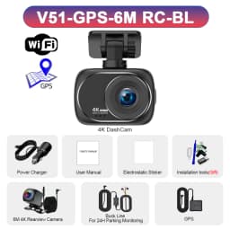 Dash Cam 4K UHD Recording Car Camera DVR Night Vision Video Recorder GPS Wi-Fi Support Dual Lens 4K Rear View Camera