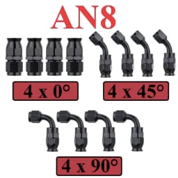 12Pcs Universal AN3 AN4 AN6 AN8 AN10 Straight 45 90 Degree Reusable Hose End Fittings Adapter For Swivel PTFE Oil Fuel Line Pipe