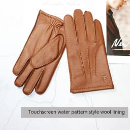 Deer Skin Gloves Men's Touch Screen Dark Brown Genuine Leather Retro Style Autumn and Winter Warm Motorcycle Riding Gloves