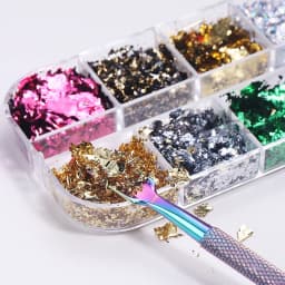12 Grids Double Color Gold Foils Gorgeous Nail Glitter Sparkles Irregular Random Aluminum Flake Paillette Chip Design Decoration