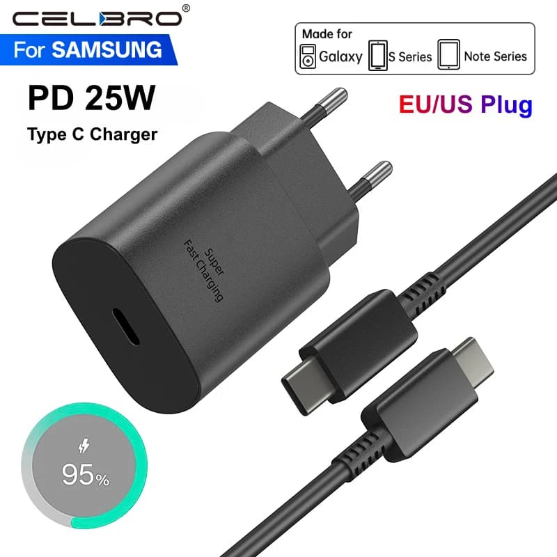 For Samsung Charger 25W Type C Fast Charge Charger 1M 1.5M 2M Cable for Galaxy S26 S25 S24 S23 S22 S21 Z Flip 8 A56 A36 A17 A35