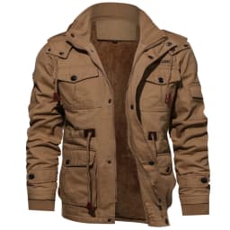 Men's Winter Casual Thick Hooded Zipper Cargo Jacket Male Multi Pockets Fleece-lined Windproof Military Jackets Outdoors Coats